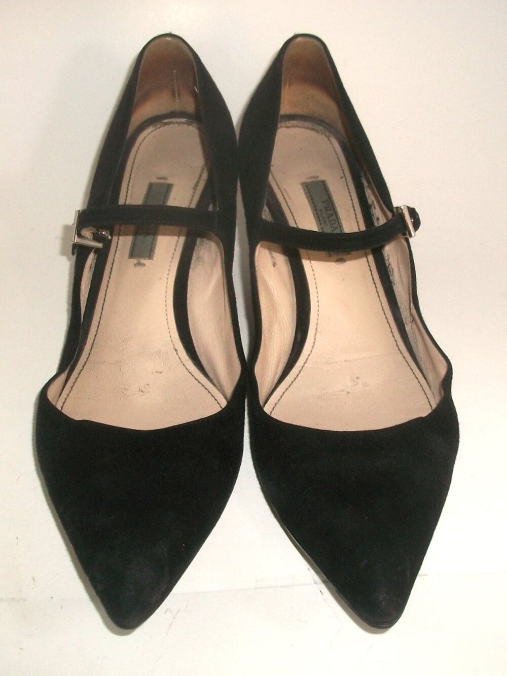 Vintage Black Suede PRADA Mary Jane Kitten Heel Pumps GW 11